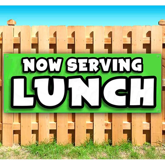 Now Serving Lunch 13 oz Vinyl Banner With Metal Grommets