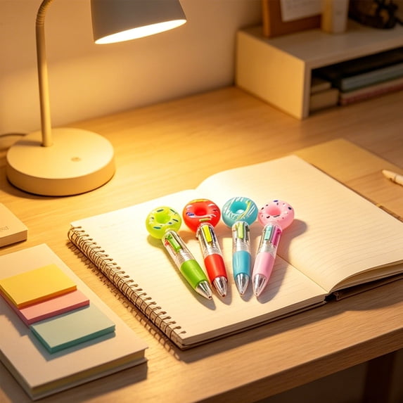 Clearance Under $1, 1 Pack 4-in-1 Multicolor Ballpoint Pen, Cute Donut Topper Shuttle Pen for Fun Note-Taking and Party Favors, 12cm(X)