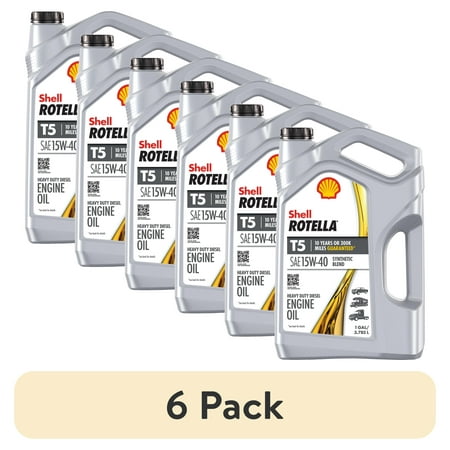 (6 pack) Shell Rotella T5 Synthetic Blend 15W-40 Diesel Engine Oil, 1 Gallon