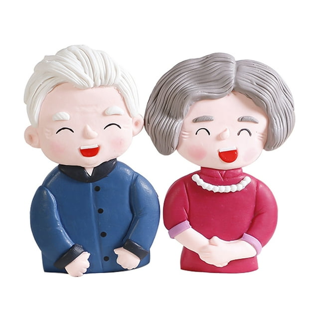 Miangastore Old People Cake Decors Birthday Theme Decoration Cartoon 2Pcs 3.2x2in