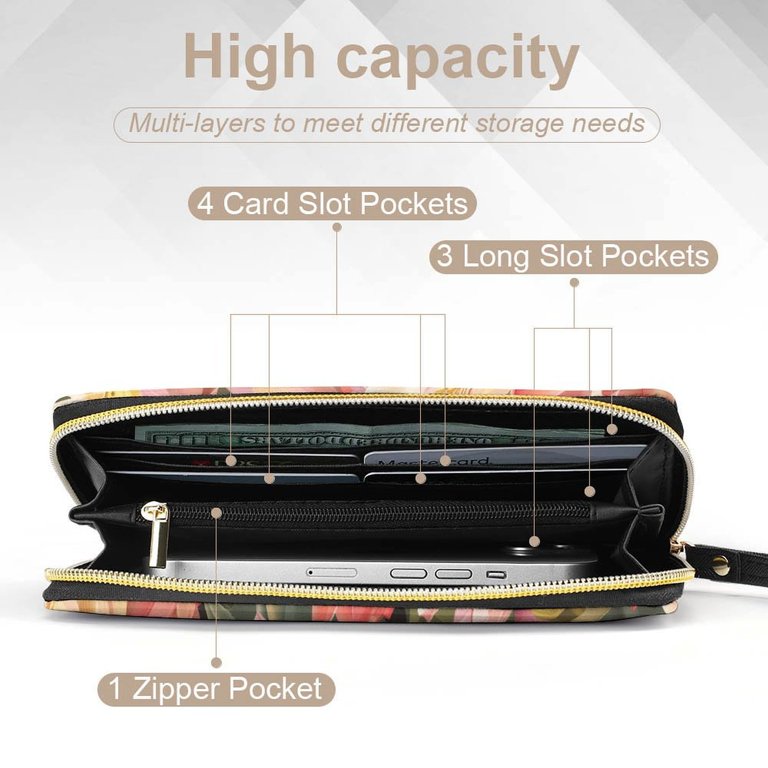 Lours Design Womens Wallet Mens Clutch Bag Wristlet Wrist Strap Long Purse Bright ...