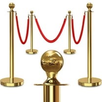LCOKEIY Red Carpet Poles with Ropes 5 FT, 4 Pcs Gold Stanchions for Party,  Hollow Base and Velvet Ropes Safety Barriers Set