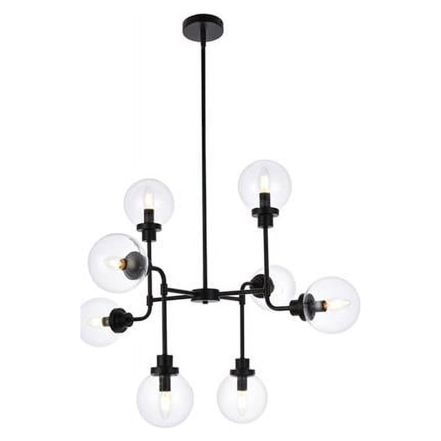 Living District LD7039D36BK Hanson 8 Lights Pendant In Black with Clear Shade