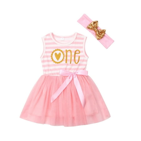 

Baby Girls First Birthday Dress Donut Pink Bowknot Tulle Tutu Dress and Headband Outfit Set 2PCS
