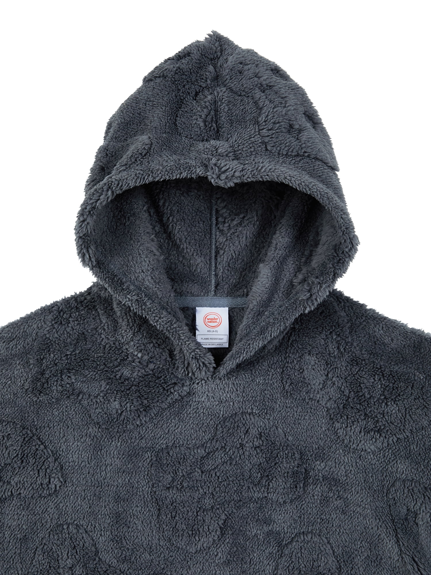 Wonder Nation Boys Long Sleeve Sleep Hoodie, One-Piece, Slate Grey, Sizes XS-XXL