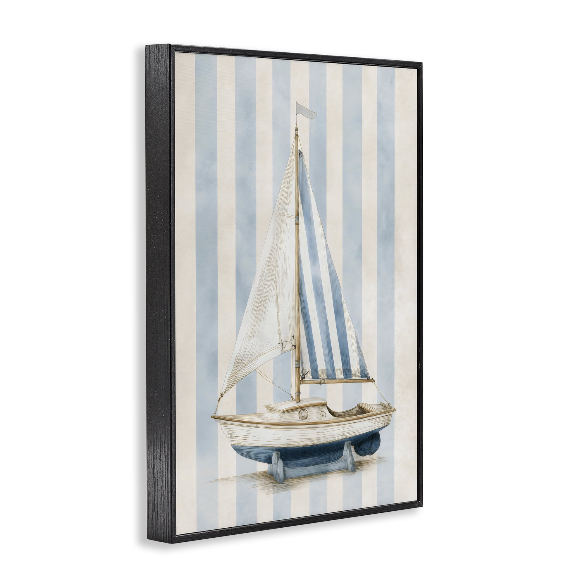 Stupell Industries Seaside Stripes Sailboat Black Framed Giclee Art, design by Petal Prints Design
