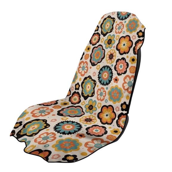 Garronmavis Retro Floral Car Seat Towel Cover 1 PC Sweat and Stain Resistant Front Seat Fit Breathable Non-Slip Washable Universal Fit for Cars Sedan SUV Truck Van