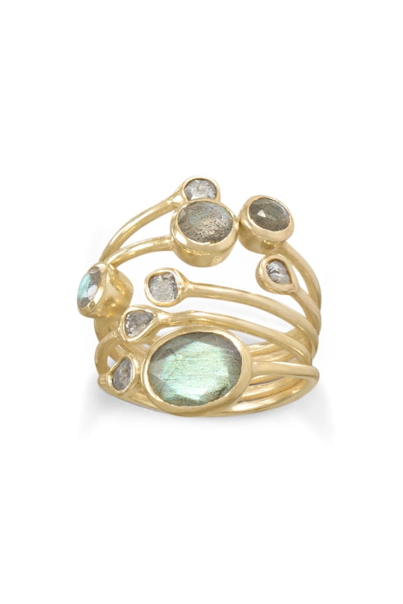 .925 Sterling Silver 14 Karat Gold Plated Polki Diamond Women's Ring