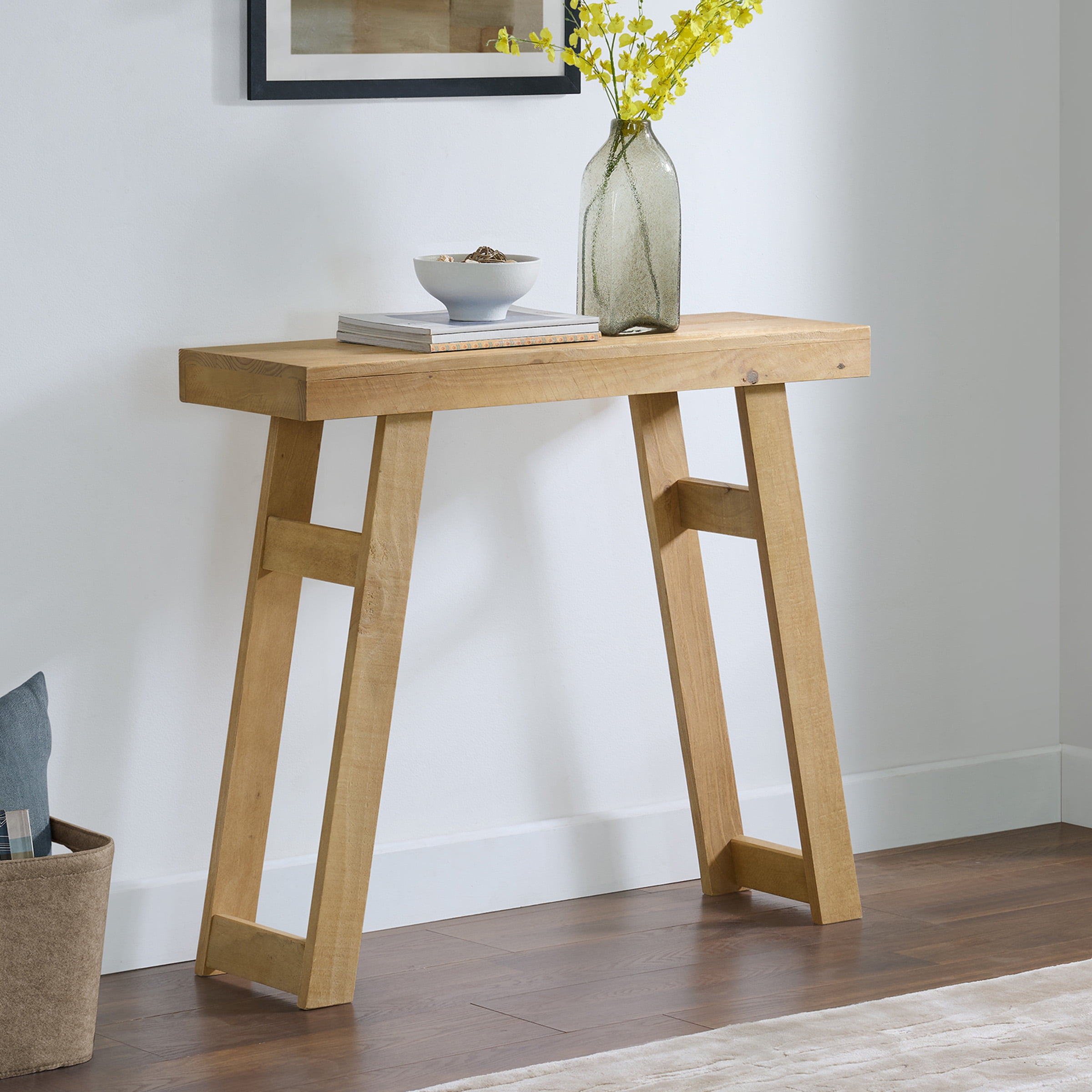 Alaterre Furniture Lawas Solid Wood Console Table - 36 Inch Small Entryway Table (Light Oak)