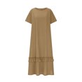 thumbnail image 4 of Penkiiy Women's Summer Casual Dress with Pockets - Breathable Cotton-Linen Blend Split Hem A-Line Tunic S Khaki, 4 of 6