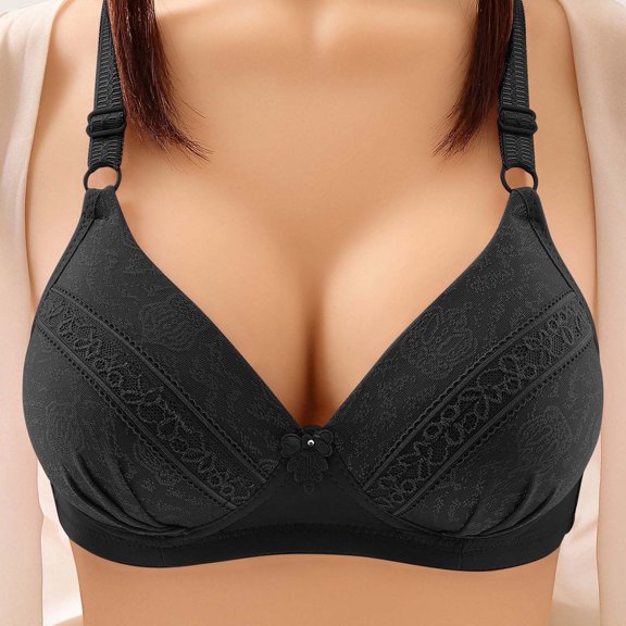 ATENAR Womens Bras,Wireless Bras for Women,Bras for Women,Stretch Fabric,Breathable,Solid,Nylon,Black,38