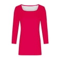 thumbnail image 3 of Women Plus Size Tunic Blouse Square Neck 3/4 Sleeve Solid Color Pullover Casual Loose Fashion Basic Tees (L, Hot Pink), 3 of 7