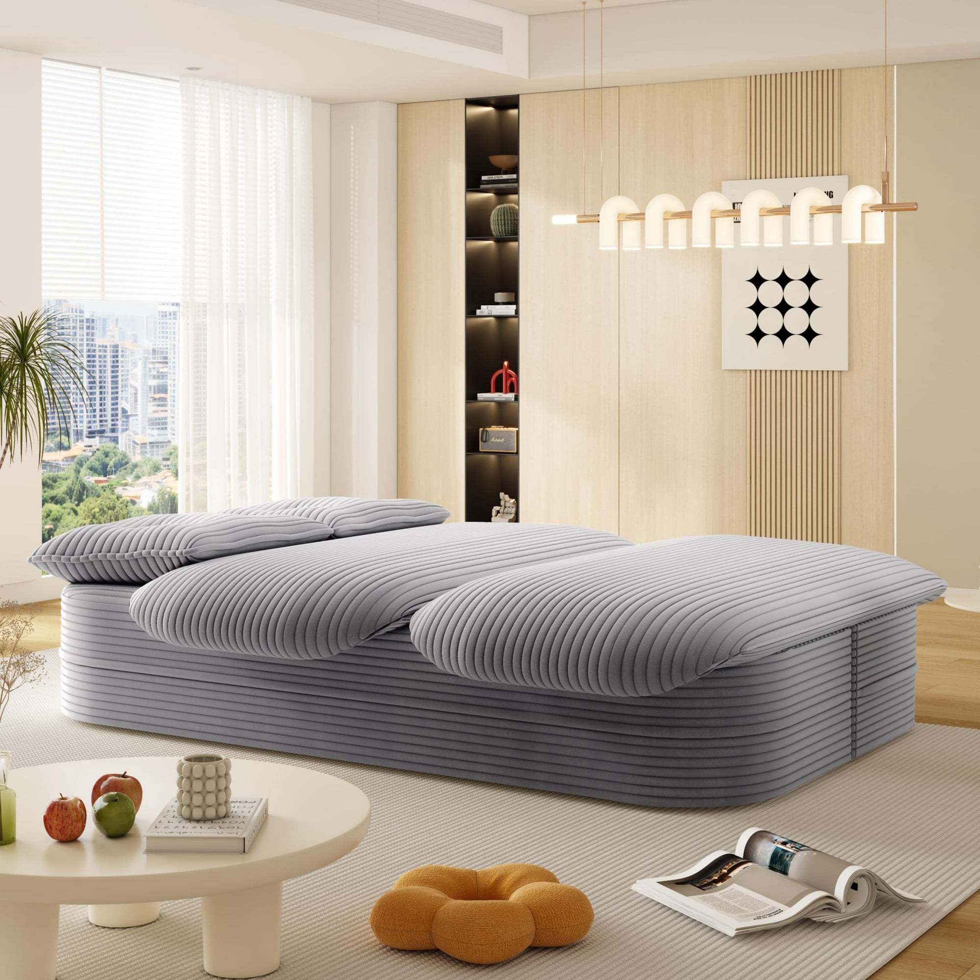 2-in-1 Convertible Sleeper Sofa Bed,78.7" Modern Foldable Sofa Plush Corduroy Fabric Sofa,Deep Seat Sofa Couch for Living Room, Bedroom,LIGHT GREY