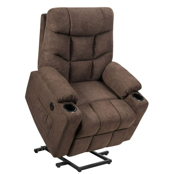 Costway Power Lift Chair Electric Recliner Sofa for Elderly, Fabric Reclining Sofa w/ 8 Point Massage & Lumbar Heat, 2 Side Pockets Cup Holders USB Charge Port, Motorized Sofa Chair for Living Room
