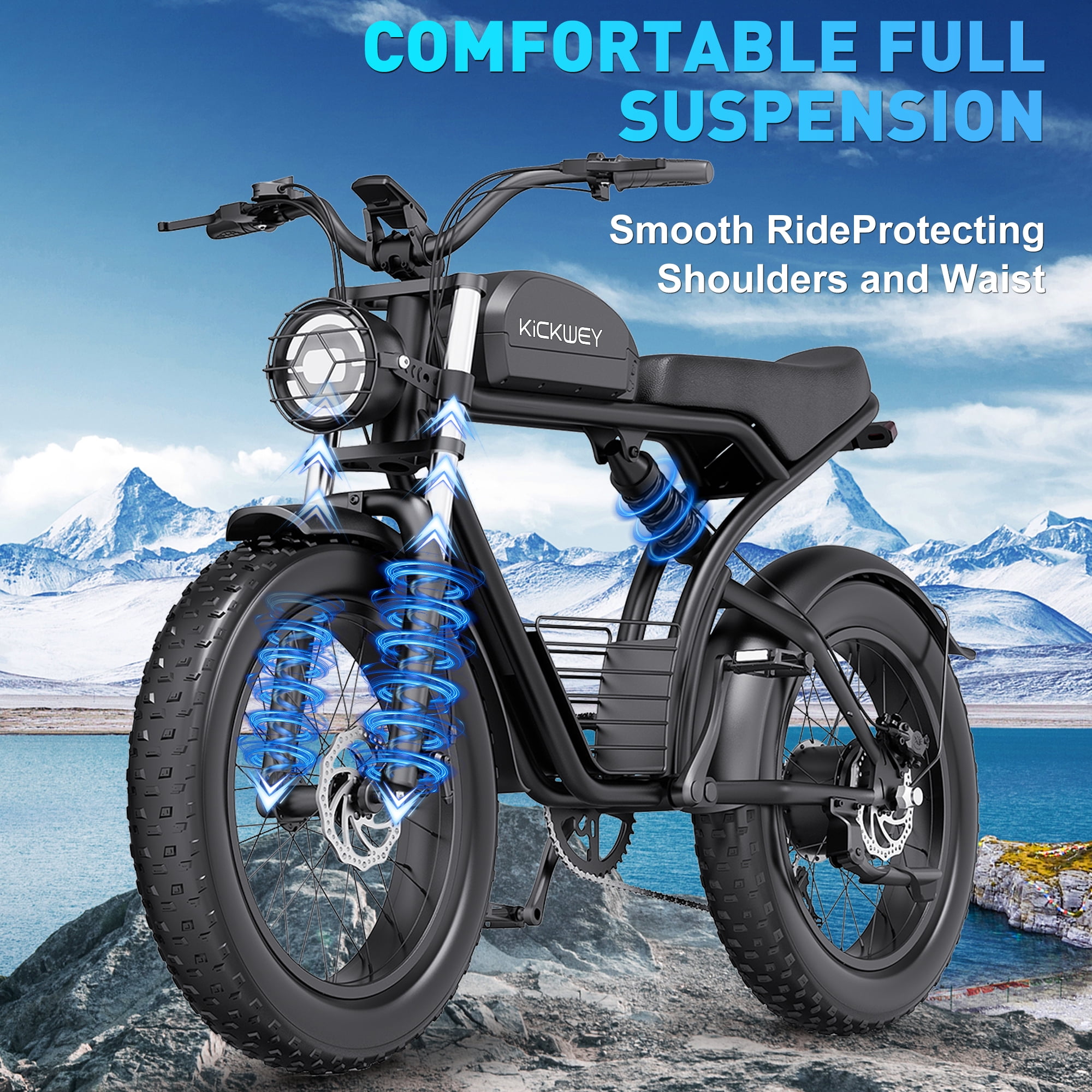 KICKWEY Electric Bike for Adults, 1500W 32MPH,48V23AH, Max 75Miles Electric Motorcycle 20" Fat Tire Dirt Bike, Shamano 7-Speed Mountain Travel E-Bike Dual Shock Absorber Full Suspension,UL2849
