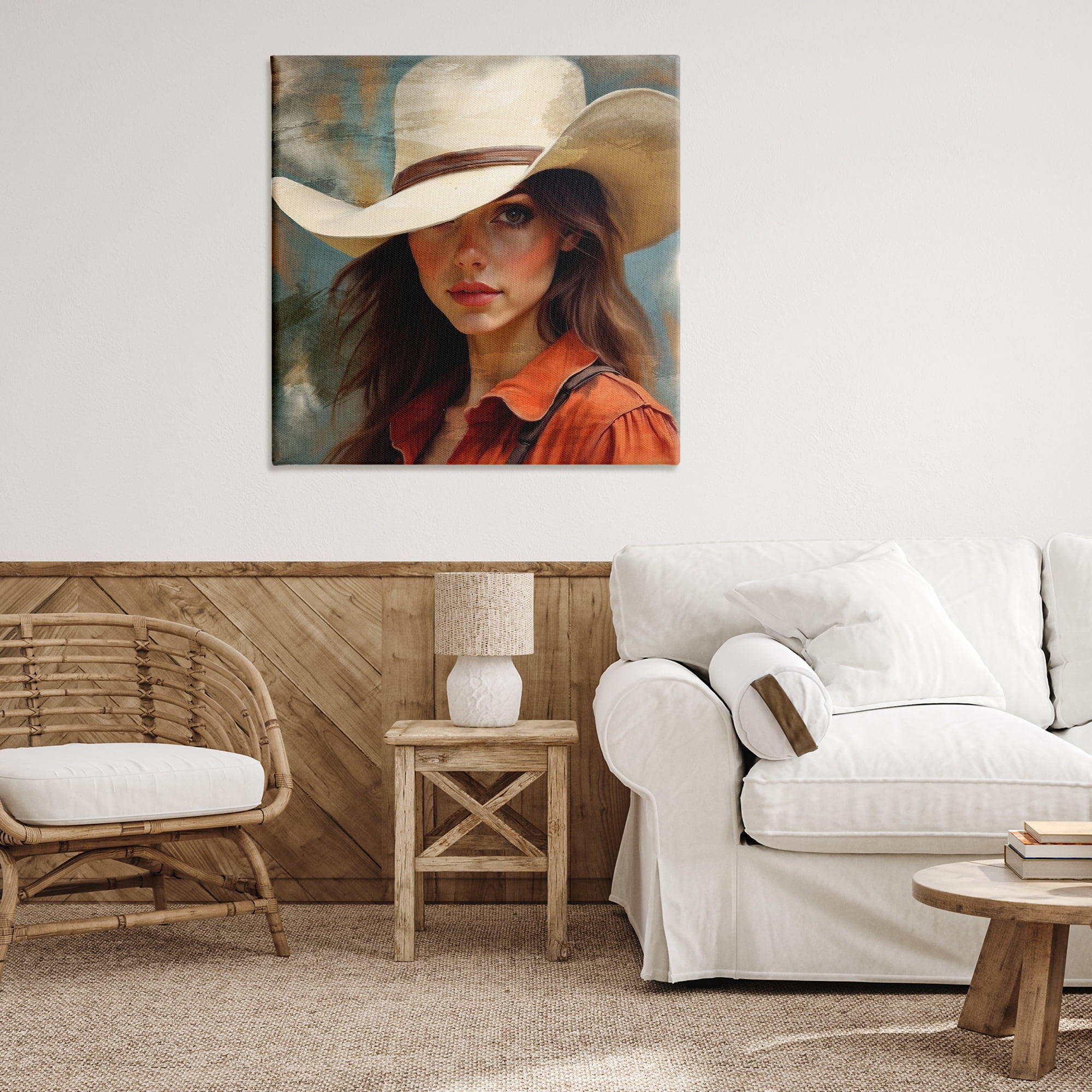 Cowgirl Gaze Beneath Hat Canvas Wall Art, design by Kim Allen