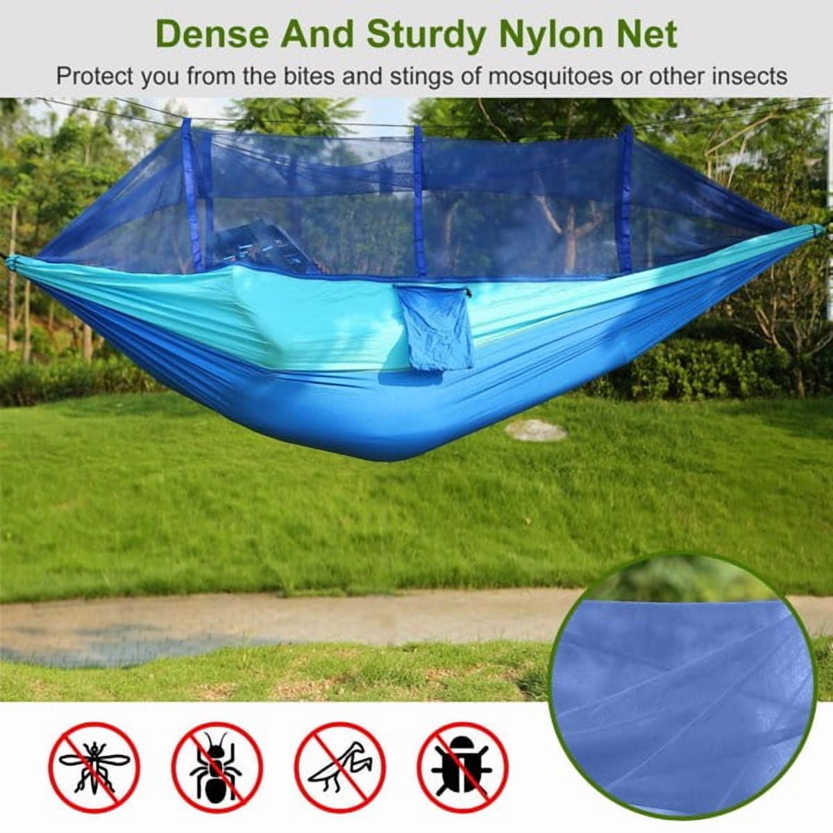 Camping Hammock, Portable Double Hammock with Net,600lbs Load 2 Persons Hammock w/Mosquito Net Outdoor Hiking Camping Hommock Portable Nylon Swing Hanging Bed w/ Strap Hook Carry Bag