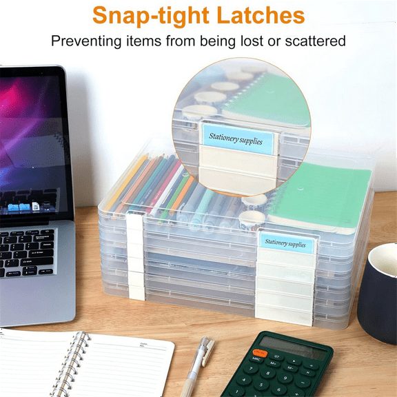 Plastic File Storage Box, 6 Pack A4 Paper Storage Boxes with Two Types of Labels for 8.5 X 11 Inch Letter Paper