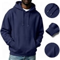 thumbnail image 2 of Mens Oversized Hoodies Sweatshirts | Fall Winter Hooded Collar Drawstring Pullover With Pocket for Workout Gym Navy M, 2 of 6