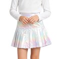 thumbnail image 4 of Girls Cosplay Skirts Holographic Metallic Pleated Mini Skirt Shiny High Waist A-Line Skort For Party Performance, 4 of 8