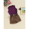 thumbnail image 3 of FEORJGP Kids Girls Summer 2PCS Shorts Sets 6M 1T 2T 3T 4T Toddler Sleeveless Vest Crewneck Tank Tops Solid Color PU Leather Belted Shorts Sets Infant Cool Fashion Clothes, 3 of 8