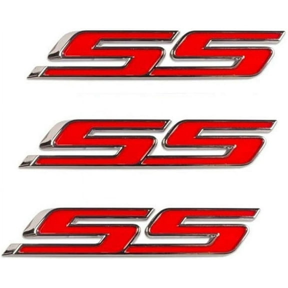 3pcs SS Emblems ABS Sticker 3D Logo Replacement for Impala Cobalt Camaro 2010 2011 2012 2013 2014 2015 2016 2017 (Chrome Red) CAMARO SS IMPALA CORVETTE