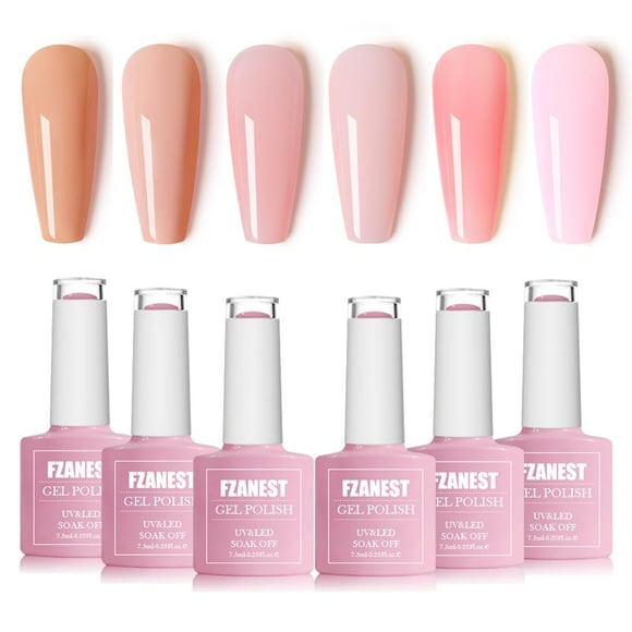 Set de esmaltes de uñas en gel FZANEST Jelly Nude 6 colores con lámpara UV/LED