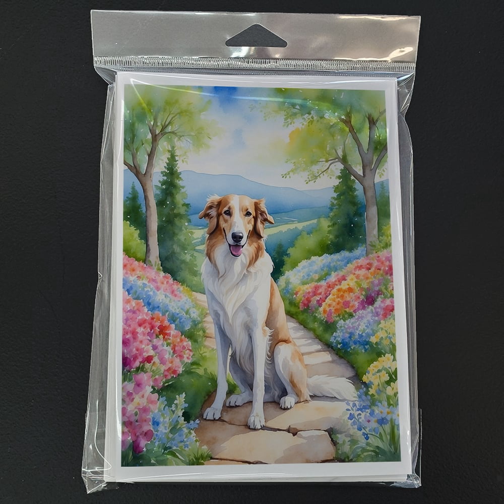 Borzoi Spring Path Greeting Cards Pack of 8 7 in x 5 in