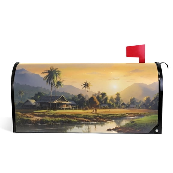 Ryvnso Mailbox Cover Landscape with Sunset Magnetic Mailbox Wrap Standard Size 21x18 Inch