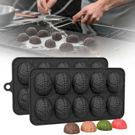 Clearance Cake Mould under $5,Brain Halloween Skeleton Brain Silicone 10 Cavity For Cake Cupcake Decorating Candy Jelly Brain Ice Dropping Candle Mould 2pc