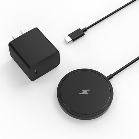 FU1999Wireless Charger, 15W Max Fast Magnetic Wireless Charging Pad Compatible with iPhone 16/15/14/13/12 Series, AirPods Pro 2 with AC Adapter Black