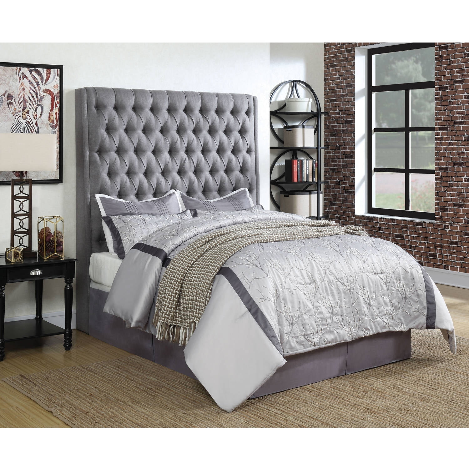Coaster Company Camille Upholstered, Grey Tufted Headboard King Size Bed