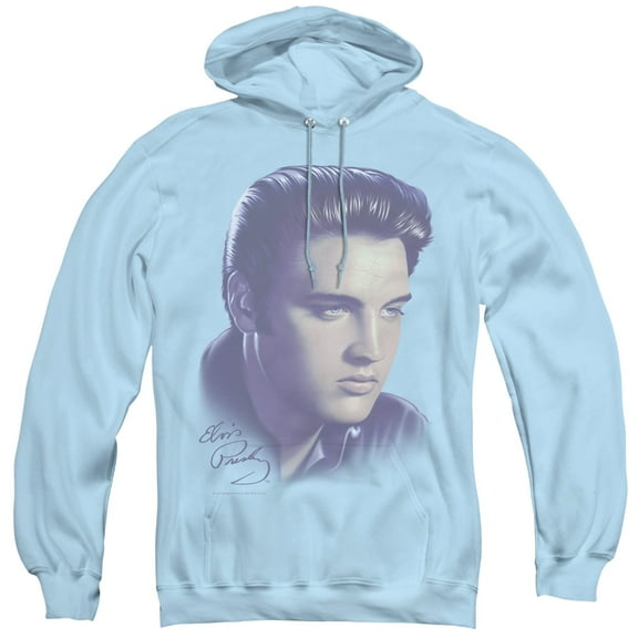 Elvis Presley Big Portrait Adult Pullover Hoodie Sweatshirt Light Blue