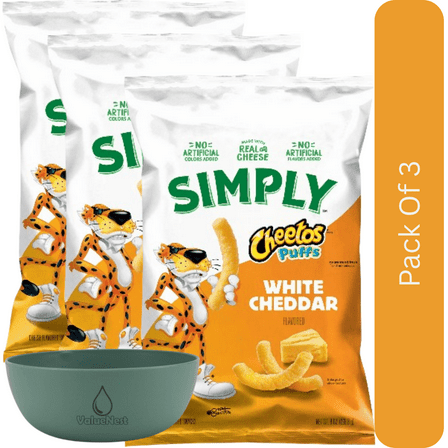Simply Cheetos Puffs White Cheddar Cheese Snack Chips, 8 oz Bag With Olive Green Bowl By ValueNest