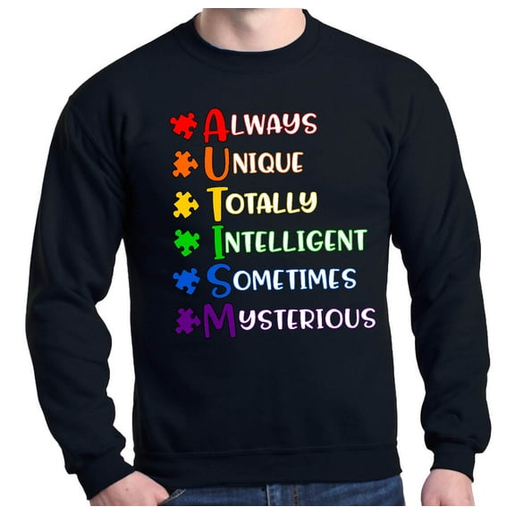 Shop4Ever Men's Always Unique Autism Awareness Crewneck Sweatshirt Medium Black