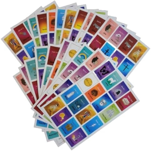4Hearts Entertainment, LLC Bible Loteria Bingo Game Bingo Cards Bingo Sheets Set, 20 Player Boards for Easter & Catholic Events