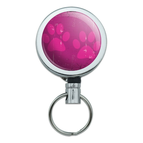 Paw Prints Artsy Pink Retractable Belt Clip Badge Key Holder