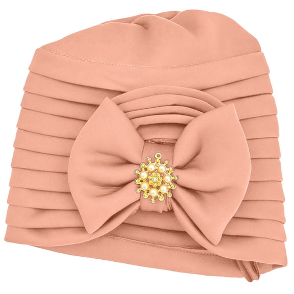 QASIEATN Women's Everyday Wear Accessories Fashion Ladies' Elegant Beaded Bowknot Hat Solid Color Ethnic Hat Turban for Women