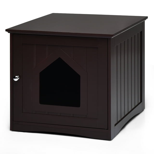 Patiojoy Maison pour Chat en Bois Litière Table de Chevet pour Chat Banc de Rangement pour Chat
