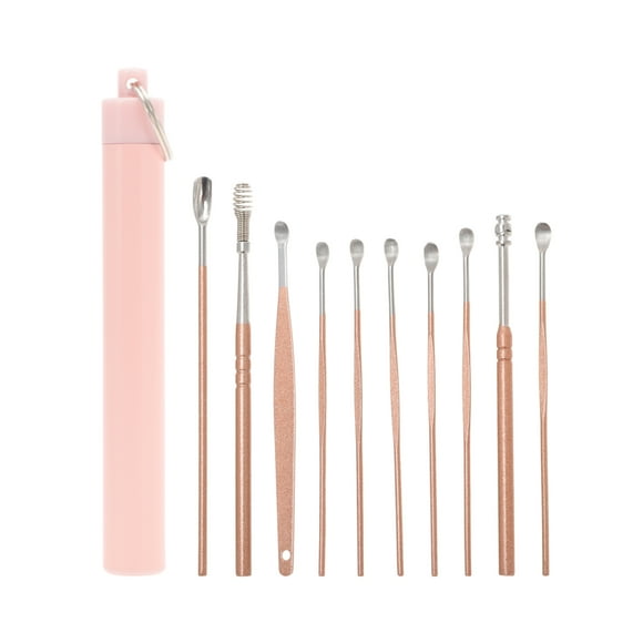 Unique Bargains Détachant de Cire pour Oreilles Sûr et Efficace Nettoyant pour Oreilles Nettoyant pour Oreilles pour le Nettoyage des Oreilles Trousse de Détachant de Cire pour Oreilles Outil Acier Inoxydable Rose 10 Pcs