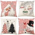 thumbnail image 2 of Funda de almohada de dibujos animados de Navidad rosa, funda de cojín de Papá Noel, muñeco de nieve, árbol de Navidad, Feliz Navidad, funda de almohada decorativa para el hogar, coche, cama, 2 of 4