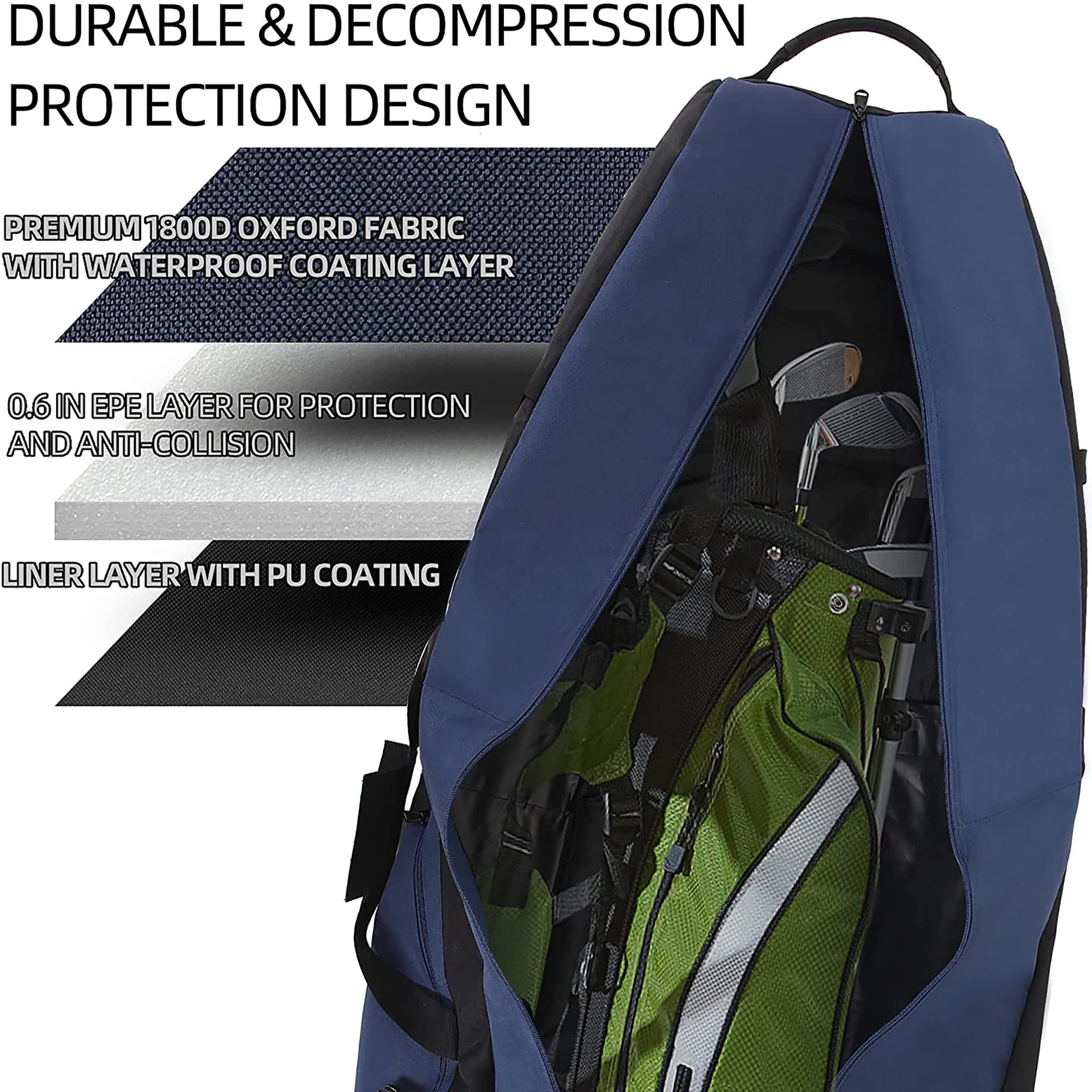 Foldable Padded Golf Travel Bag  Heavy Duty 900d Polyester Club Waterproof Carry Cart With Wheels Soft-sided Spacial Size For Gear Transportation