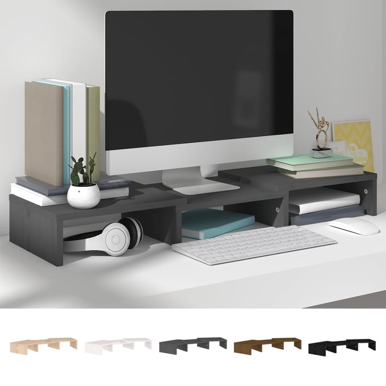 VidaXL Solid Wood Pine Monitor Stand Wooden Desktop Riser Display Shelf Desk Cabinet Laptop Screen Stand Dual Monitor Table Living Room Furniture