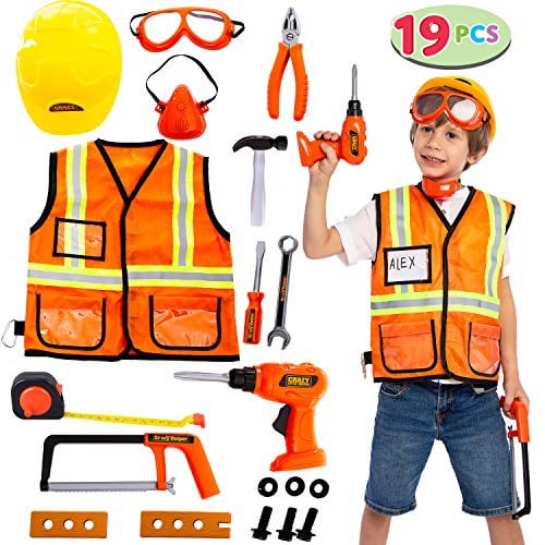 Kids Role Play Costume Toy 9-Piece Construction Worker Costume Repair Kits