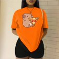 thumbnail image 3 of Playera Blusa De Capibara Comiendo Pizza Ropa Divertida Para Mujer Capibara Color Anaranjado Talla Chica Marca Emil SaEs, 3 of 4