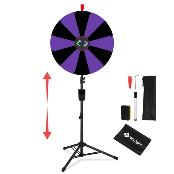 WinSpin 24" Display Prize Wheel Black & Purple DIY Tripod 12 Slot Modular Custom Spinning Wheel for Pop Up Trade Show