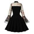 thumbnail image 4 of IROINNID Long Sleeve Dress for Women Halloween Gauze Embroidered Bell Sleeve Patchwork Vintage Dress,Orange, 4 of 7