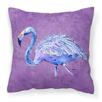 Carolines Treasures 8874PW1414 Flamingo on Purple   Canvas Fabric Decorative Pillow 14Hx14W multicolor