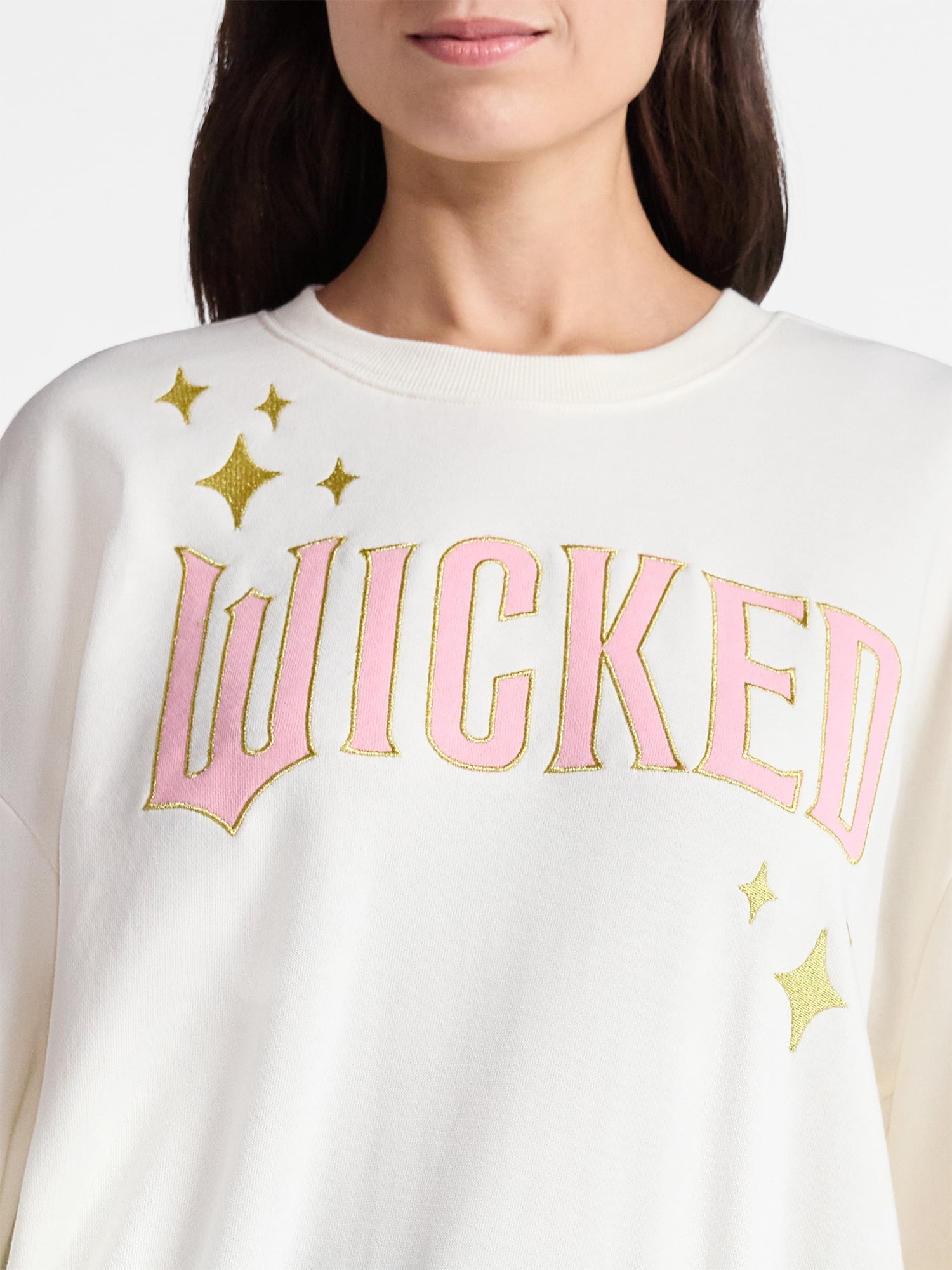 Wicked Women's Glittering Stars Graphic Sweatshirt with Long Sleeves, Sizes XXS-XXL