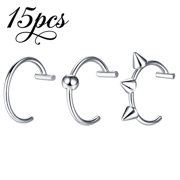 ROSEXIXI 15 pcs Horseshoe lip Rings,For Women Men Daily Fashion Fake Lip Piercing
